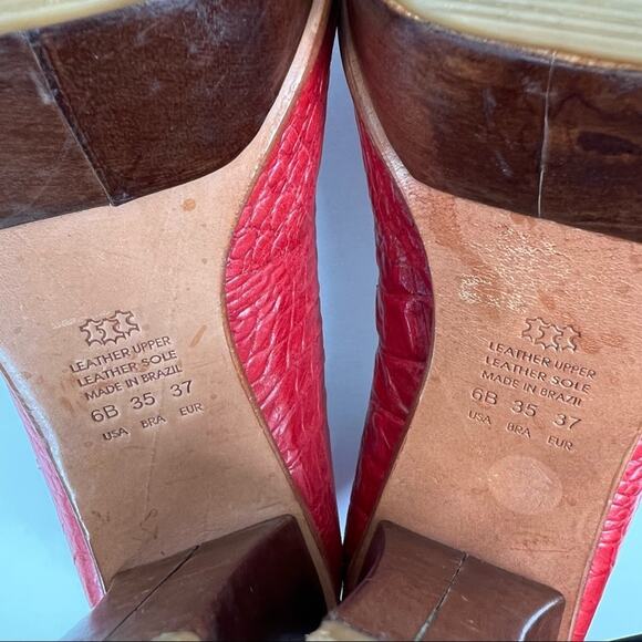 Schutz shoes women's 6 red leather reptile skin peep toe platform stiletto heels - Picture 10 of 13